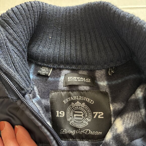 buffalo david bitton Blue Quarter Zip Sweater Size Medium Fleece Lined - Picture 2 of 7